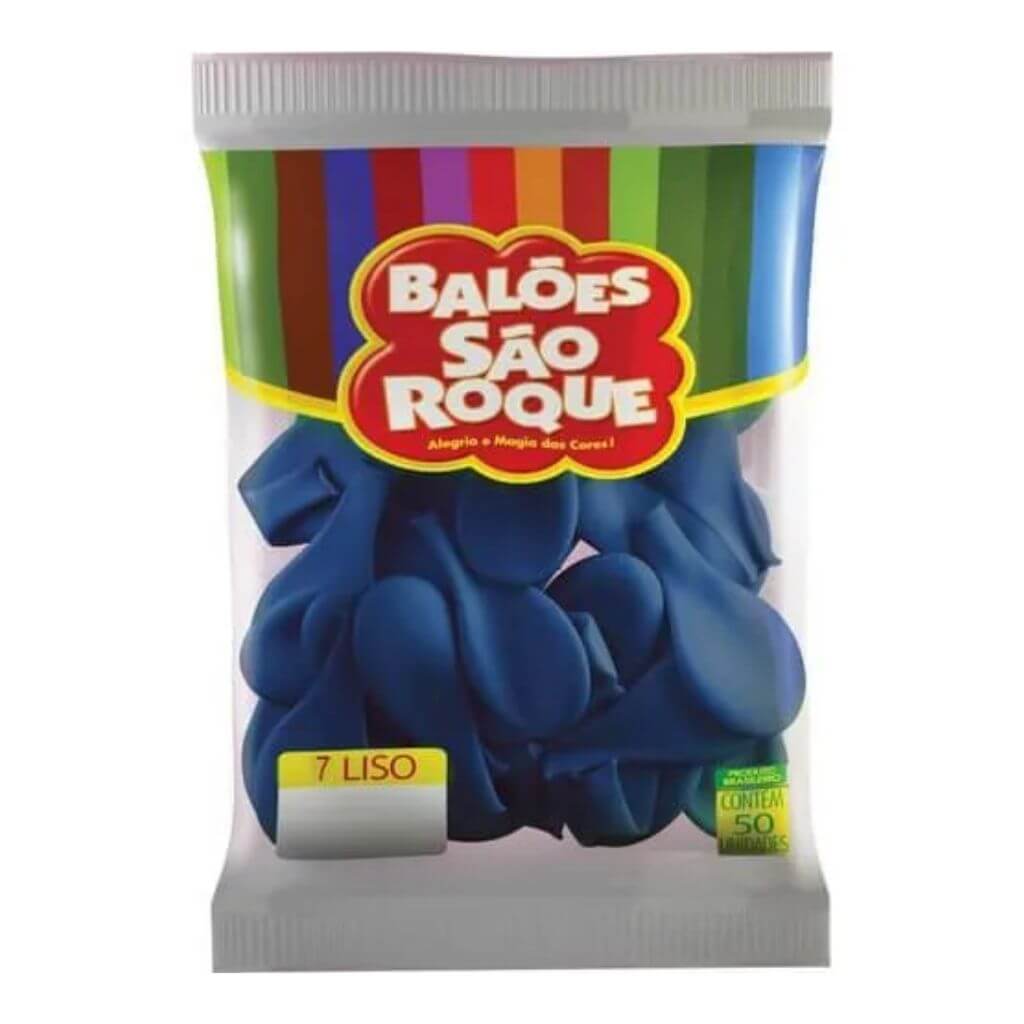 Pacote com 50 Unidades Balão 7 Liso Azul Cobalto, SÃO ROQUE